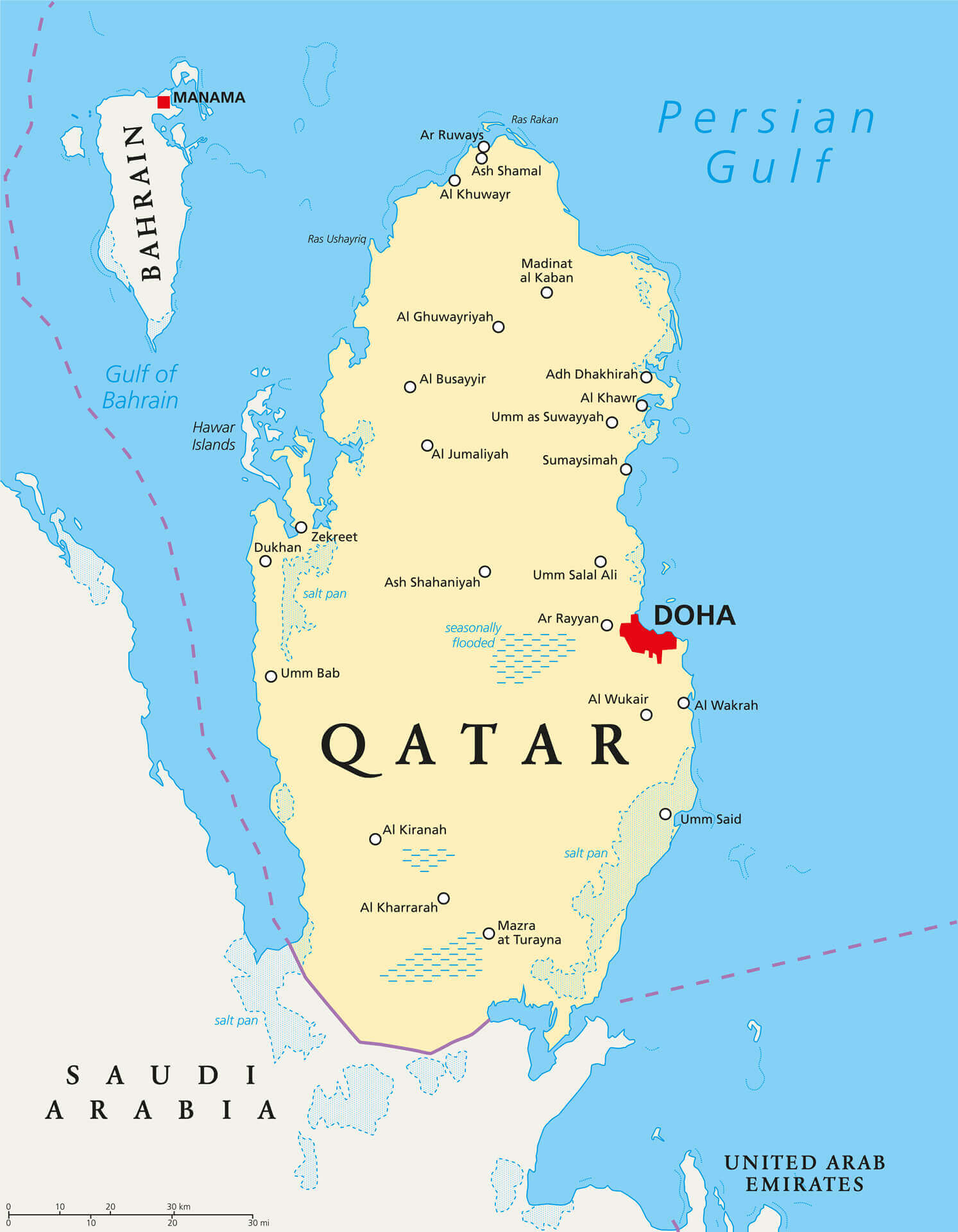 Qatar Political Map with Capital Doha
